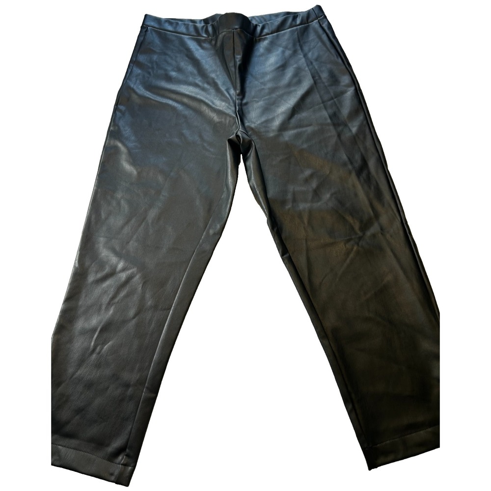 DKNY Jeans Black Faux Leather Biker Leather Look Pants Women's XL Goth City Chic